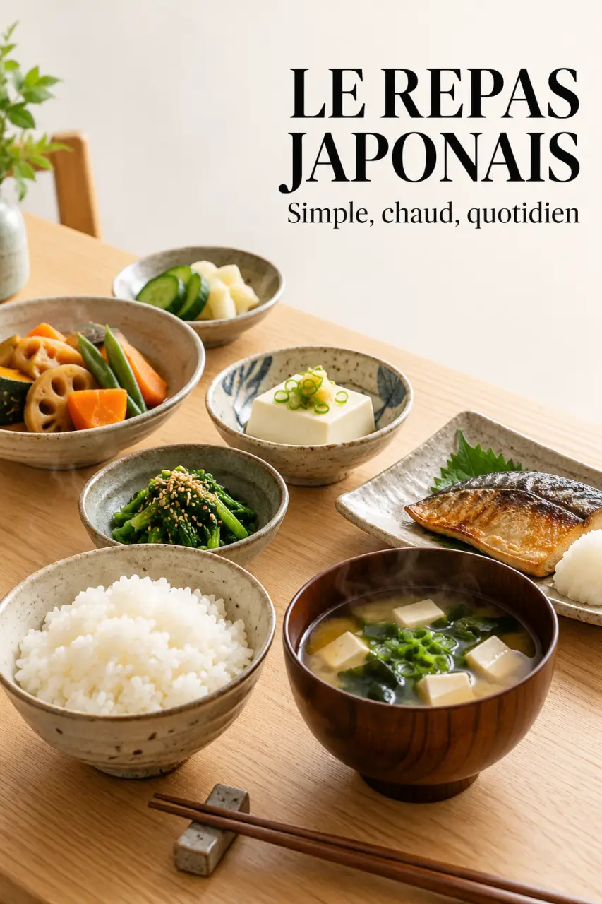 Cuisine japonaise de tous les jours avec riz, soupe miso, tofu et légumes