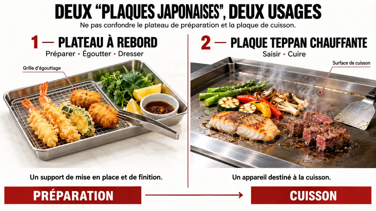 Plaque japonaise cuisine : différence entre plateau à dresser avec grille et plaque teppan de cuisson