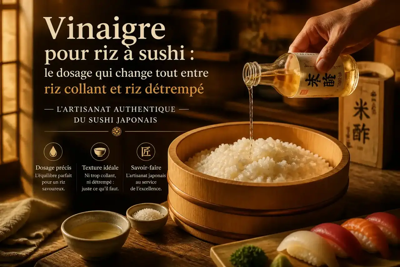 Vinaigre pour riz à sushi : le dosage qui change tout entre riz collant et riz détrempé