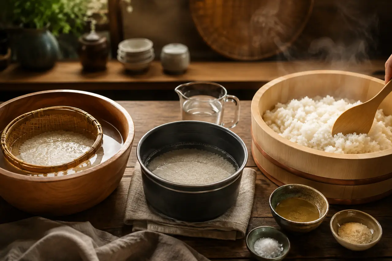 Cuire le riz à sushi sans le rater : lavage, dosage de l'eau et assaisonnement