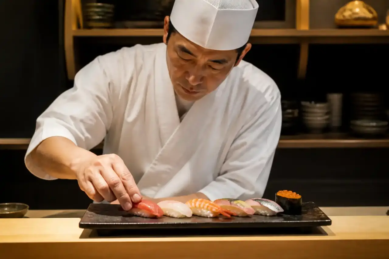 Préparation traditionnelle du riz à sushi dans un hangiri en bois de cyprès