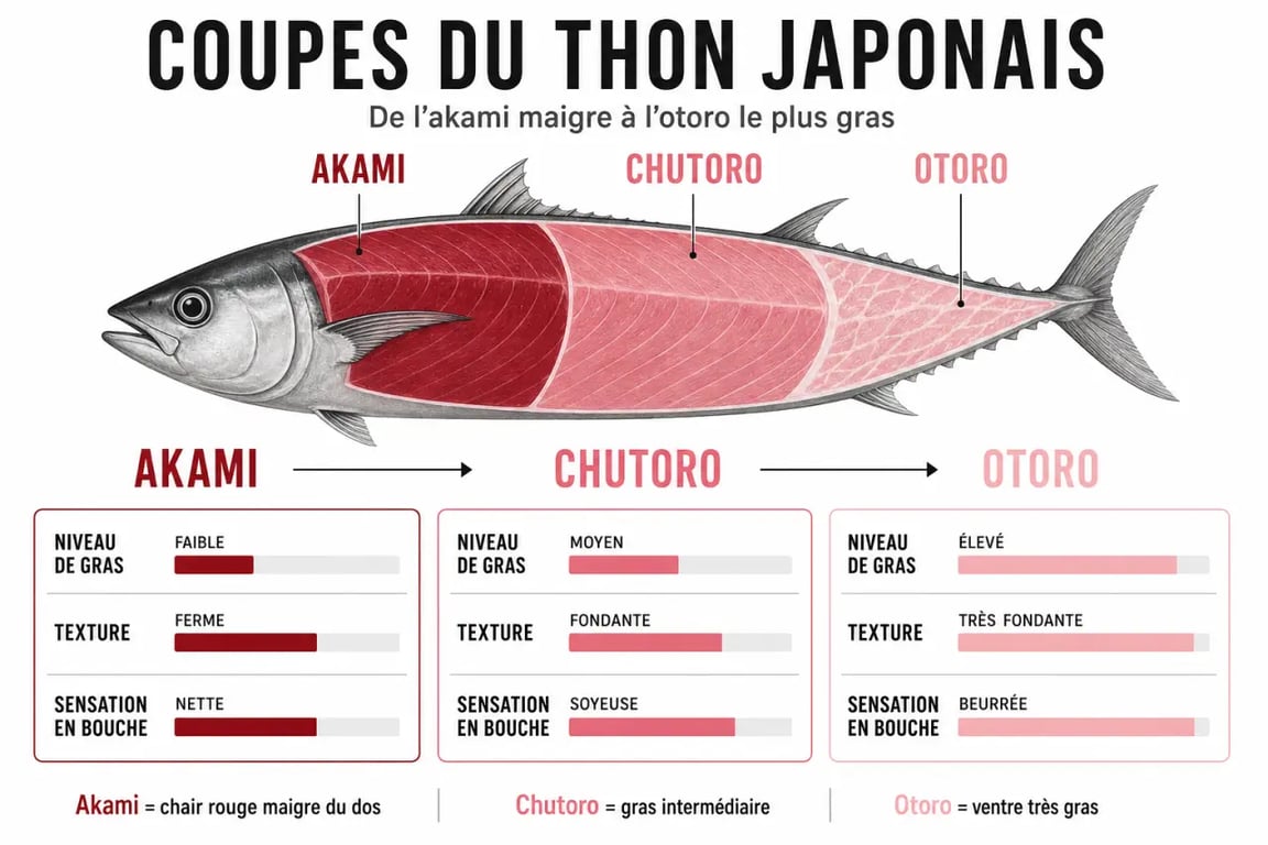 Thon japonais : coupes akami, chutoro et oToro