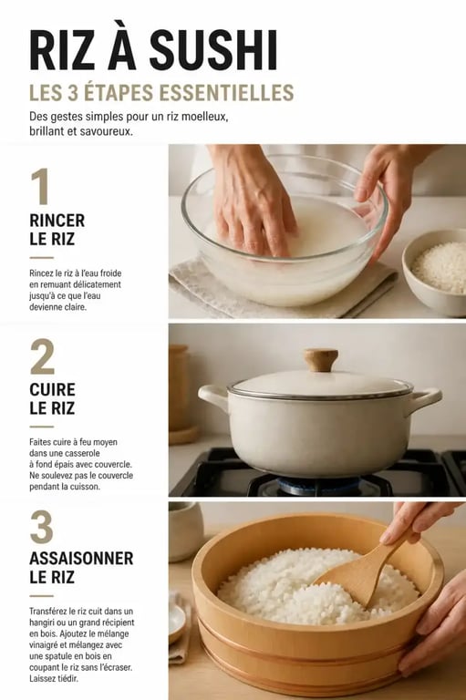 Cuire riz sushi : les étapes du rinçage, de la cuisson et de l’assaisonnement