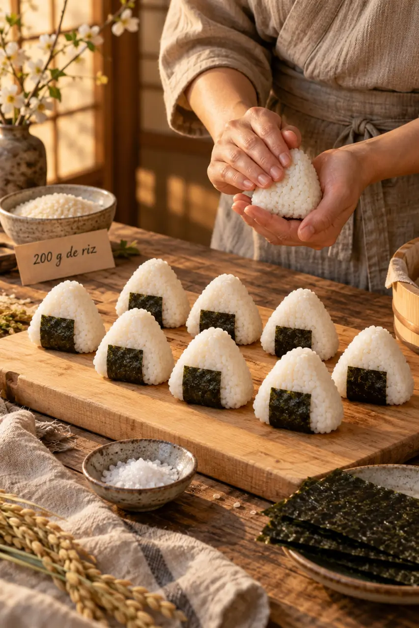 Recette onigiri : 200 g de riz, 8 triangles et le geste qui les fait tenir