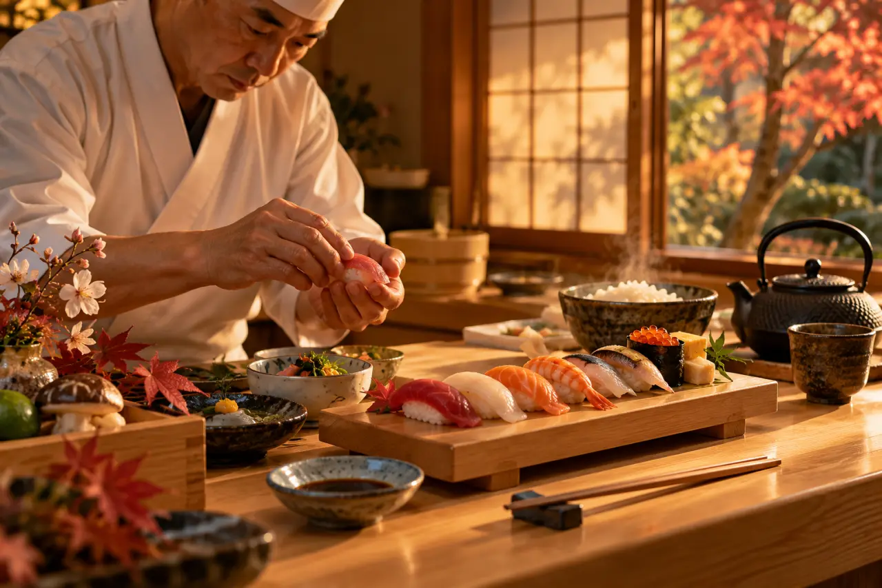 La cuisine traditionnelle japonaise repose sur le washoku, des saisons au repas quotidien