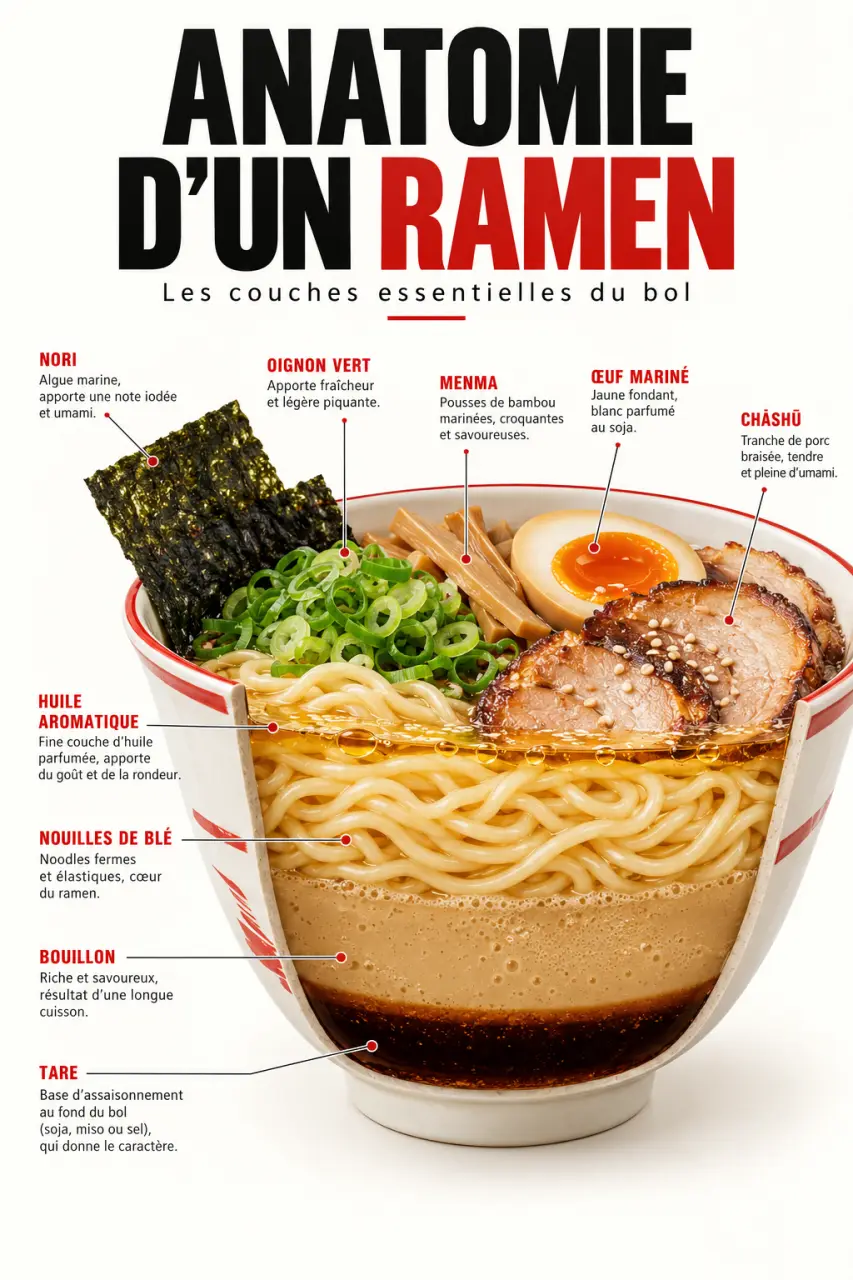 Cuisine japonaise ramen : les cinq composants d’un bol, du bouillon aux garnitures