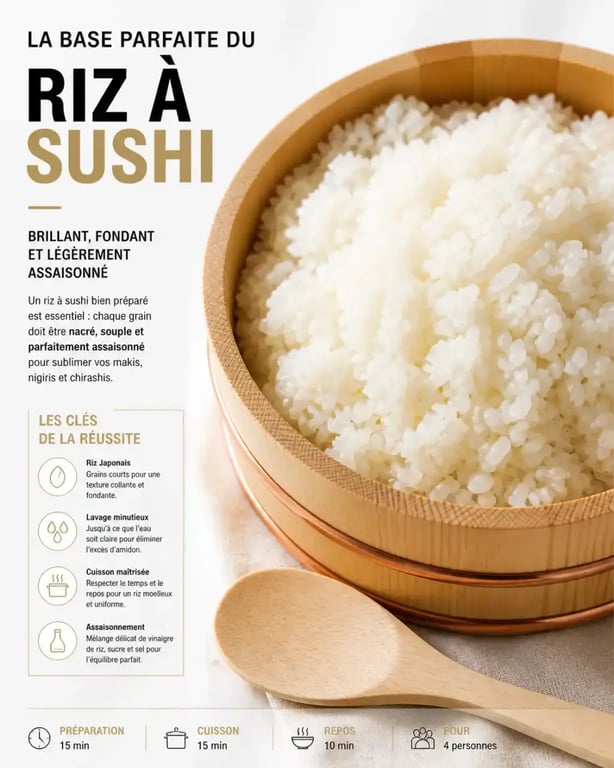 Riz à sushi parfaitement cuit et brillant dans un hangiri traditionnel
