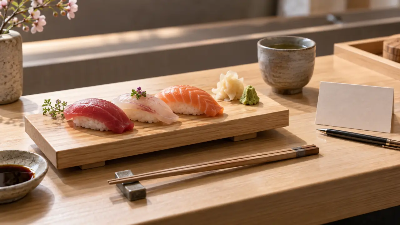Nigiri raffiné présenté sur une céramique artisanale sombre