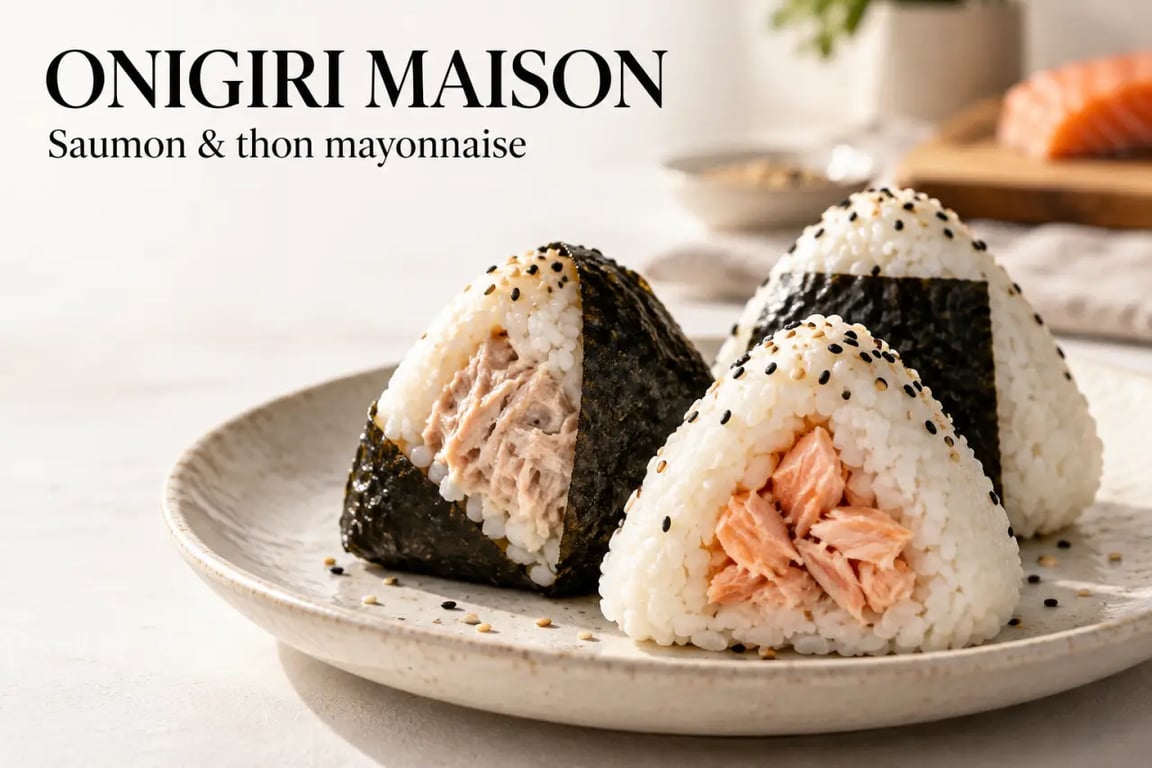Onigiri maison triangulaires au saumon et au thon mayonnaise avec nori