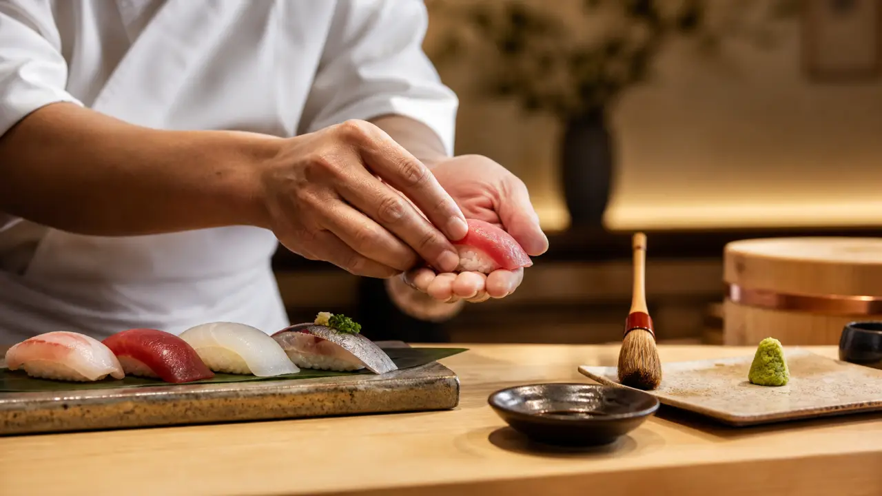 Nigiri unique sur céramique artisanale sombre
