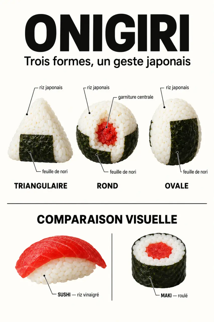 Onigiri japon : formes, garnitures et différences avec le sushi et le maki