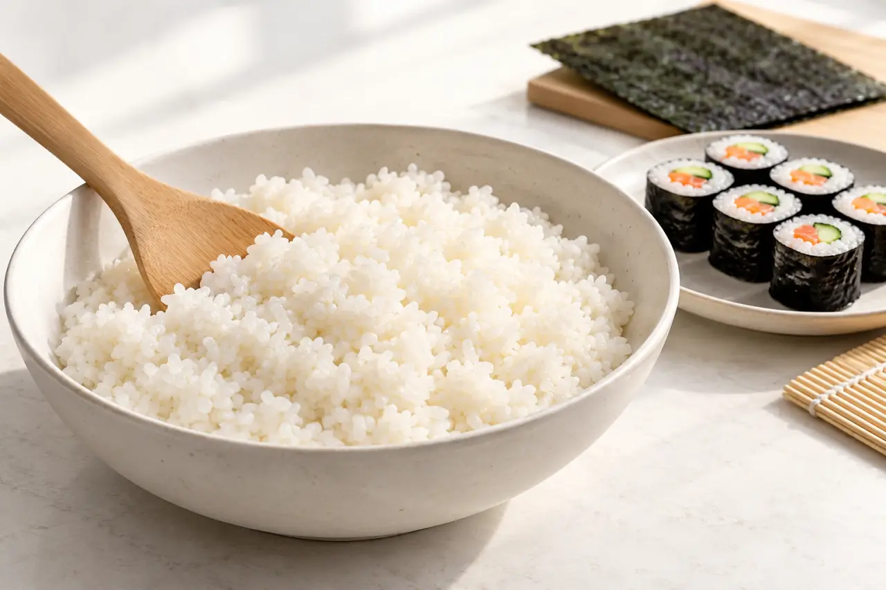 Riz sushi Thermomix refroidi et prêt à façonner en makis