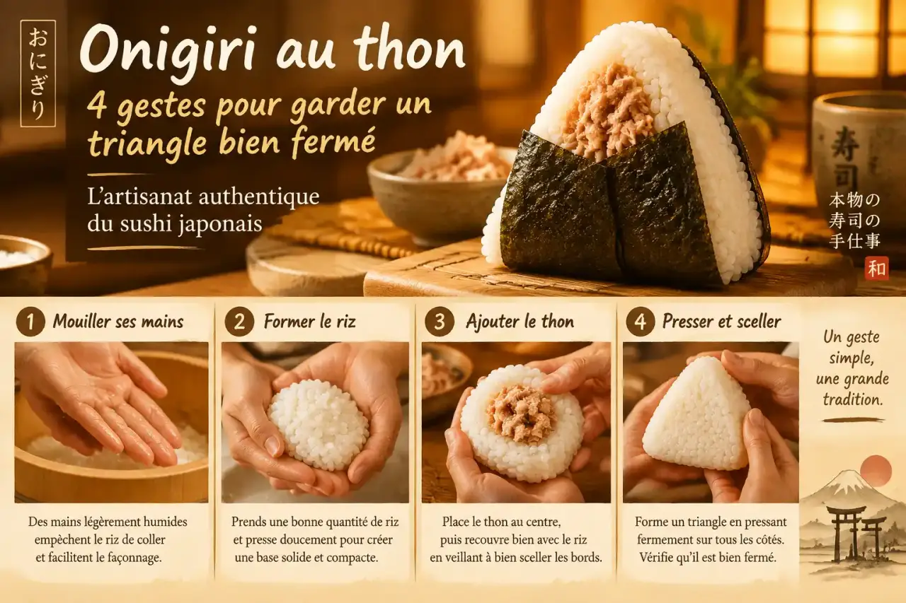 Onigiri au thon : 4 gestes pour garder un triangle bien fermé