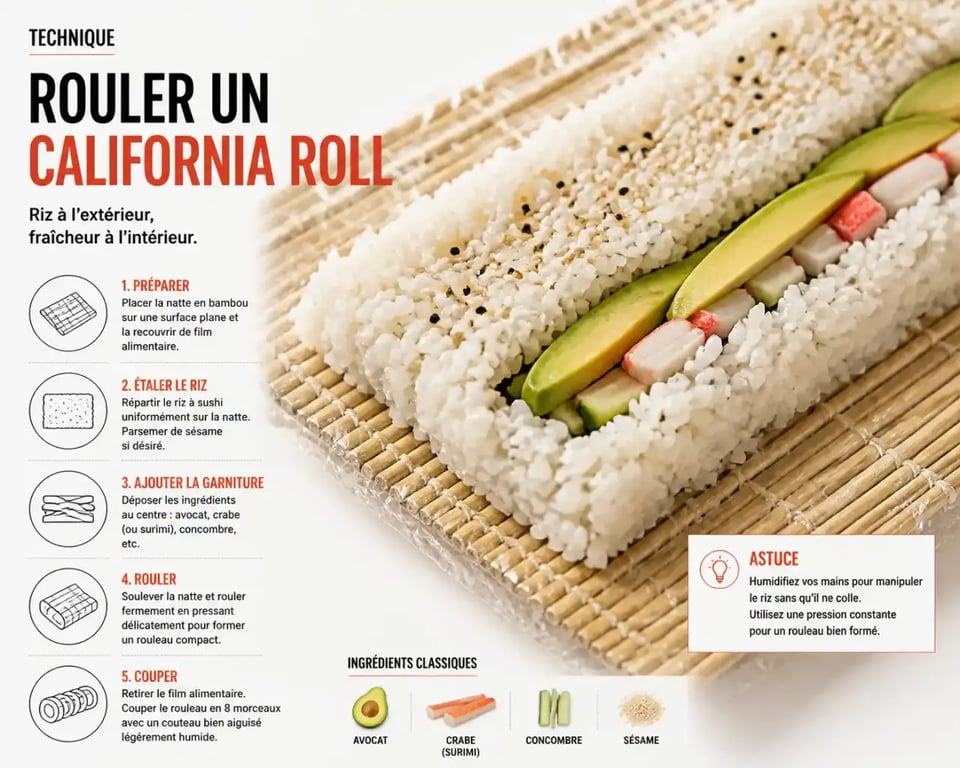 Technique de roulage pour recette maki california avec natte en bambou