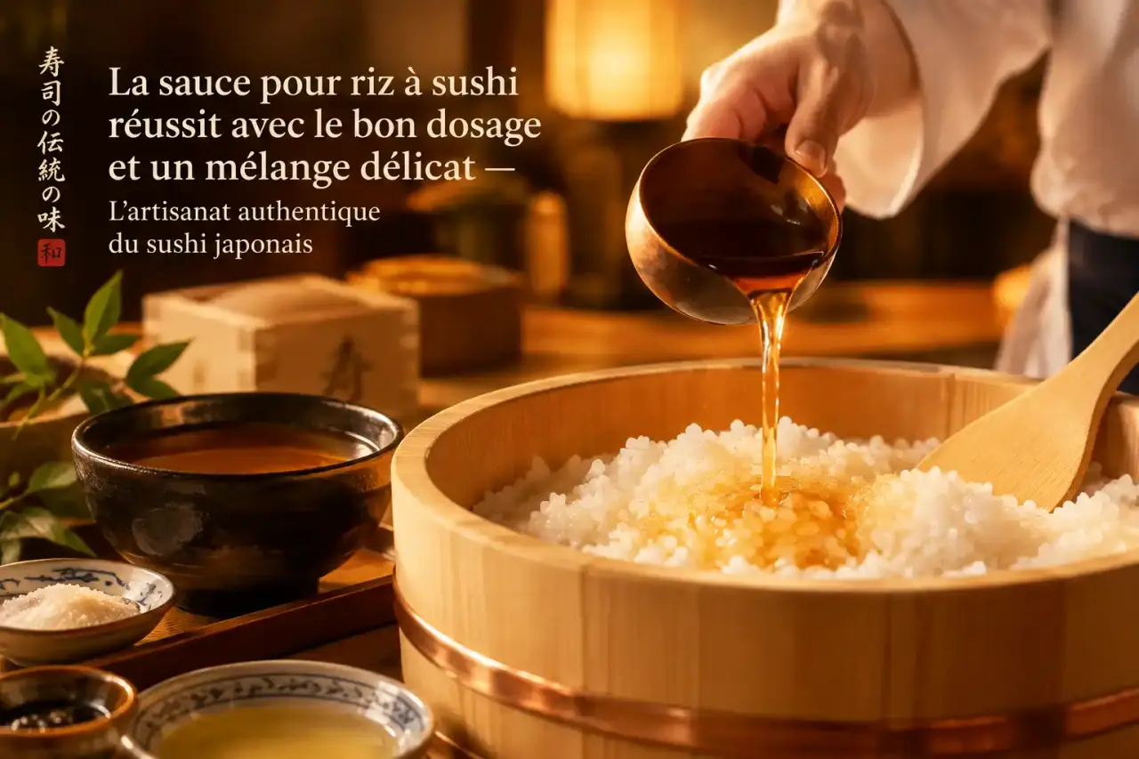 La sauce pour riz à sushi réussit avec le bon dosage et un mélange délicat