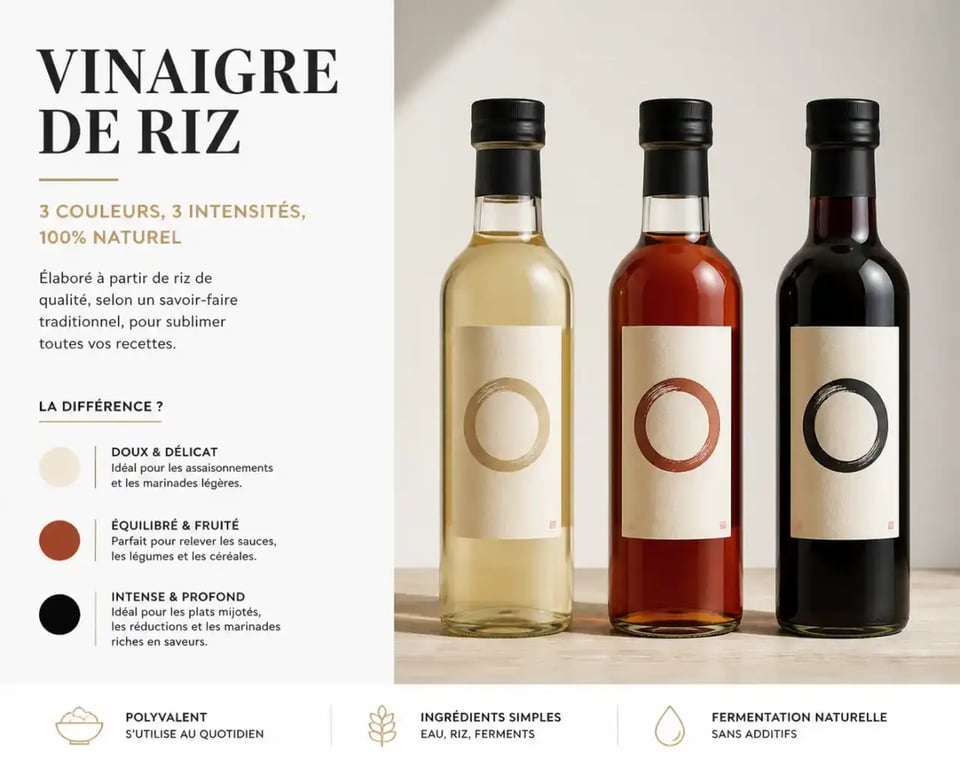 Comparaison des trois types de vinaigre de riz blanc rouge et noir
